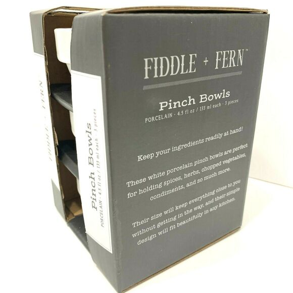 Fiddle & Fern Set of 3 Pieces White Porcelain Pinch Bowls 4.5 fl.oz / 133 ml New - Picture 9 of 14